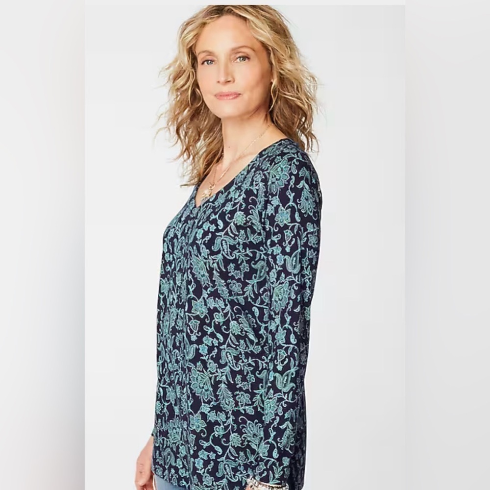 J. Jill Simply Supima Cotton V-Neck Slit On the Side Long Sleeve Size XL